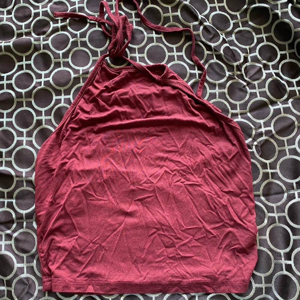 Maroon Halter Tie-Neck Top